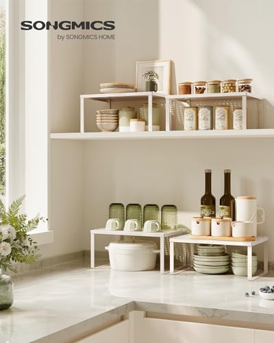 SONGMICS Set of 2 Metal Spice Racks, Stackable Expandable Shelf Risers - Image 2