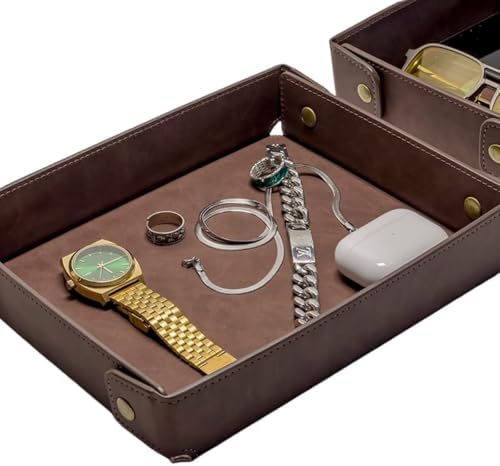 PU Leather Organization Trays for Home Nightstand Office Desk Storage, Lightweight Foldable Catchall Tray for Men Father - Image 6