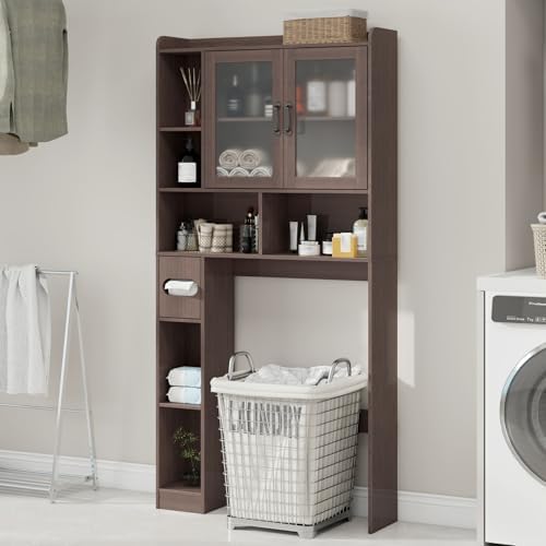 Vabches Over The Toilet Storage Cabinet with Acrylic Doors, Espresso - Image 5