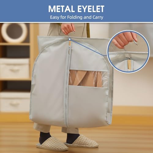 Dress Bags for Gowns, 65'' Long Garment Bags for Hanging Clothes, Dress Garment Bag, Grey Dress Cover with Clear Window for Dresses, Coats, Uniforms - 5 Pack - Image 3