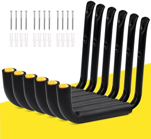 GEEDAR Heavy Duty Garage Storage Hooks -75 LB Capacity, 6packs, 9.8" Wall Mounted Rack for Hanging Paddle Board, Ladders, Bikes Enforced Kayak Storage Hanger by Well-Arranged