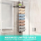 HapiRm Towel Racks for Bathroom Storage - 9 Tier Over The Door & Wall Mount Rolled Towel Storage Organizer Holder with Metal Shelf Basket for Small Bathroom, Camper, Rv - Bronze, Patented - Image 5