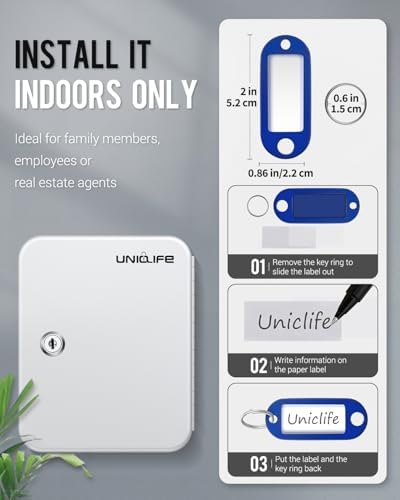 Uniclife 20 Position Key Cabinet with Key Lock Wall Mounted White Security Storage Box Steel Key Organizer with Colorful Key Tag Labels Identifiers Stickers and Hooks - Image 5