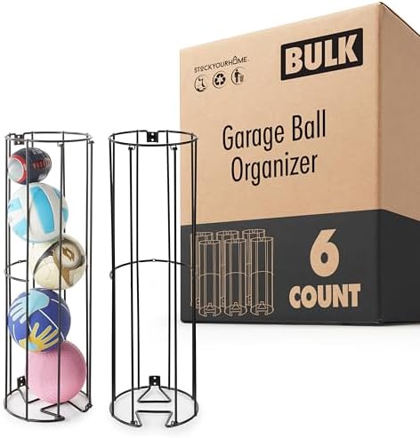 Modern Innovations Vertical Ball Storage Rack (6 Pack) Wall-Mounted Sports Organizer for Soccer, Volleyball, Football, Basketball – Space-Saving Holder for Garage, Gym, or Playroom by ModernInnovations