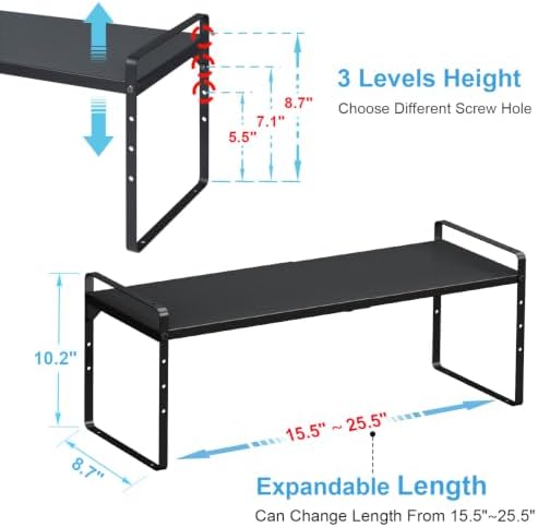 15.5 to 25.5 Inch Expandable Kitchen Cabinet Organizer Shelf, 2 Pack 30 LBS Heavy Duty Adjustable Kitchen Counter Storage Shelves Organizers,Stackable Small Storage Shelf Rack For Cabinet Cupboard - Image 2