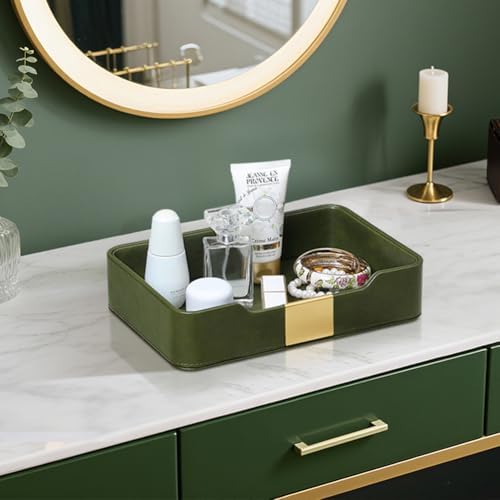 PU Leather Valet Tray, Nightstand Organizer, Catchall Tray, Green - Image 2