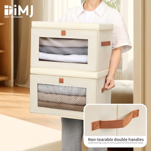 DIMJ Storage Bins with Lids - 4 Pack Large Fabric Closet Organizer with Window & Handles, Collapsible Decorative Storage Boxes for Shelves Under Bed, Books Clothes Blankets Sweaters Organization - Image 6
