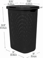 Mind Reader 60L Slim Laundry Hamper, Clothes Basket, Lid, Wicker Design, Plastic, 17.65"L x 13.75"W x 24.15"H, Black - Image 3