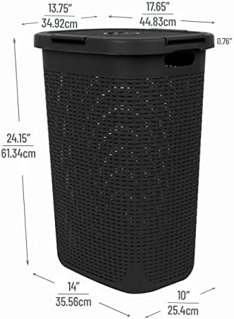 Mind Reader 60L Slim Laundry Hamper, Clothes Basket, Lid, Wicker Design, Plastic, 17.65"L x 13.75"W x 24.15"H, Black - Image 3