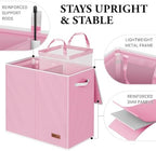 Simple Houseware Double Laundry Hamper with Lid & Removable Bags, Pink - Image 3