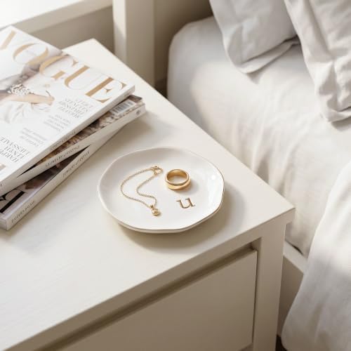 Ceramic Jewelry Tray, White Initial U Personalized Jewelry Dish - Image 6