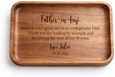 Custom Wooden Valet Tray for Father-in-Law, Personalized Engraved Wood Catchall Tray, Wedding Thank You Gift, Gift for Dad from Couple, Father in Law Wedding Gifts by HatafaFurni