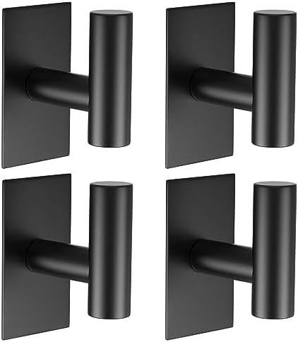 VAEHOLD Wall Towel Hooks, Heavy Duty Sticky Holder Waterproof Towel Hooks for Hanging Coat, Clothes, Closet Hook Wall Mount for Kitchen (Black, 4 Pack) by VAEHOLD
