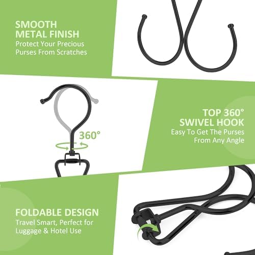 6 Pack Purse Hanger for Closet, 12 Storage Capacity Rotatable Purse Hooks, Hanging Backpack Bag Holder, Closet Organizers and Storage, Black - Image 6