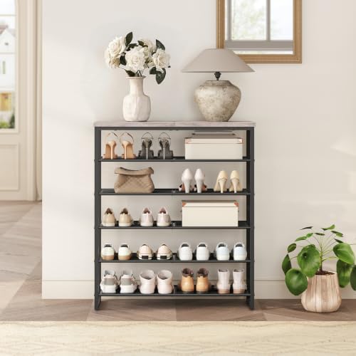HOOBRO Shoe Rack, 6-Tier Shoe Organizer, for 18-24 Pairs of Shoes, Large Capacity Shoe Storage Shelf, for Entryway, Closet, Hallway, Dorm Room, Industrial, Greige and Black BG67XJ01G1 - Image 4
