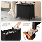 Laundry Sorter 4 Sections 48 Gal, Rolling Laundry Basket with Wheels ＆ Lid - Image 3