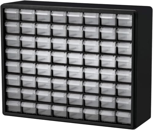 Akro-Mils 64-Drawer Plastic Storage Cabinet, 20" W x 6" D x 16" H, Black by Akro-Mils