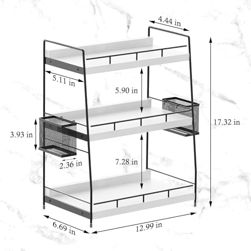 Wood Bathroom Counter Organizer with Metal Frame for Vanity Storage ,White - Image 3