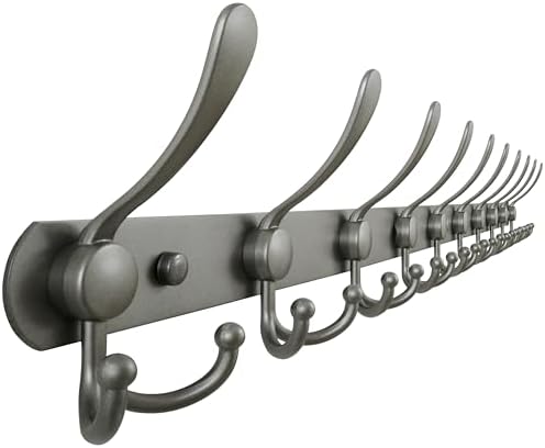 Dseap Coat Rack Wall Mount - 38” Long 10-Tri-Hooks Heavy Duty Coat Hanger Rail Wall Hooks for Hanging Coats Hats Clothing Clothes Purse Mudroom Entryway, Gray by Dseap