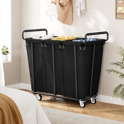 Gewudraw 3 Section Heavy Duty Laundry Sorter Cart with Wheels, 360L, Black - Image 5