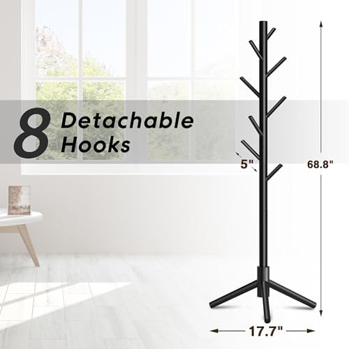 8-Hook Freestanding Coat Rack 3 Adjustable Heights Sturdy Black - Image 4