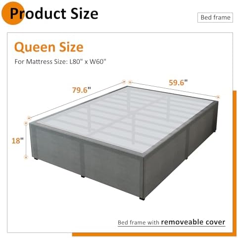 Maenizi Queen Bed Frame with Fabric Cover 18 Inch, Heavy Duty Metal Bed Frame Queen Size, No Box Spring Needed, Support Up to 3000 lbs, Easy Assembly, Noise Free, Black - Image 2