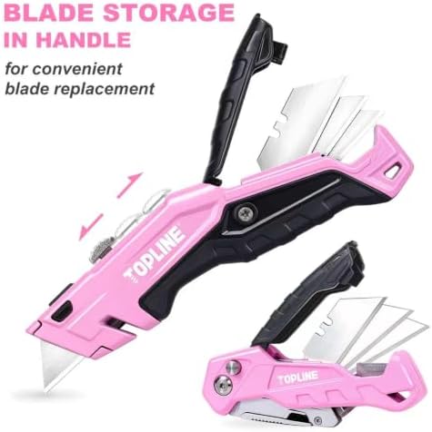 TOPLINE 2-Pack Pink Utility Knife Set, Retractable Pink Box Cutter - Image 4