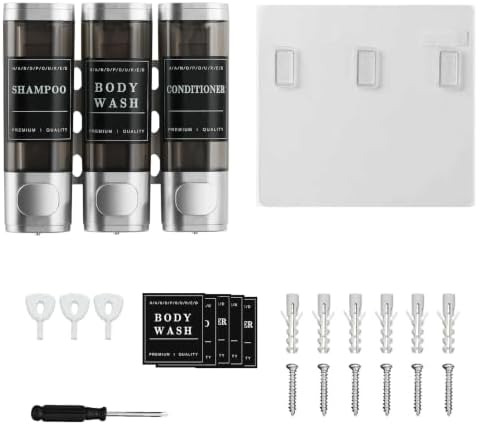 Shampoo and Conditioner Dispenser,Shower Dispenser 3 Chamber No Drill Wall-Mounted Shampoo Dispenser for Shower Wall Mounted Shower Soap Dispenser for Bathroom Hotel Large Capacity,Light Silver - Image 7