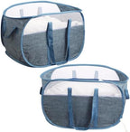 2 Pcs Collapsible Laundry Baskets, Tear Proof Pop Up Laundry Hamper with Dual Handles, Durable Foldable Laundry Basket, Easy to Carry Laundry Hamper for Home, Laundry Room, Bedroom, Dorm, Travel Blue by BATTOO