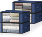 HomeHacks 4-Pack Clothes Organizer Storage Bags, 35L Storage Bins, Blue | Foldable Storage Box Container with Zippers, Clear Window, Reinforced Handles for Closet, Dorm, Pillows, Bedding, Sweater by HomeHacks