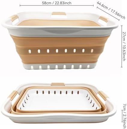 SAMMART 42L (11 gallon) Collapsible Plastic Laundry Basket - Foldable Pop Up Storage Container/Organizer - Portable Washing Tub - Space Saving Hamper/Basket (White/Latte) - Image 2