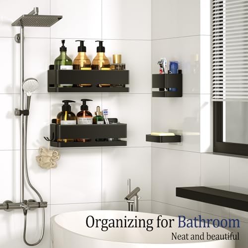 Bathroom Shower Caddy,No Drill Shower Shelves(5-piece Set-Black) - Image 3