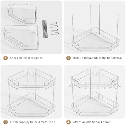 VITVITI 2 Tier Corner Bathroom Counter Organizer, Bathroom Countertop Organizer Storage for Sink, Plastic Makeup Organizer for Vanity Countertop Kitchen with Hooks, Clear - Image 2