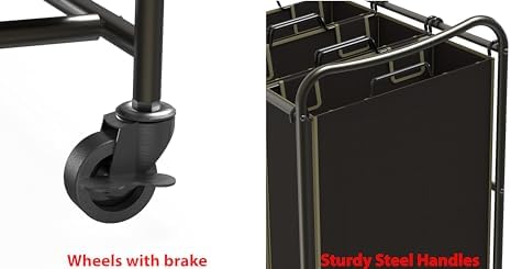 Simple Houseware Heavy Duty 3-Bag Laundry Sorter Rolling Cart, Bronze - Image 4