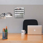 EASEPRES 5 Pocket Mesh Hanging Wall File Organizer, Wall Mounted Mail Paper Document Folder Holder, Clipboard Storage Organization Magazine Rack with Nametag Label for Office Home School, Silver - Image 4