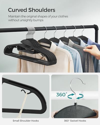 SONGMICS 50 Pack Coat Hangers, Heavy-Duty Plastic Suit Hangers, S-Shaped Opening, Space-Saving, 360º Swivel Hook, 16.3 Inches Wide, Ink Black UCRP41BK-50 - Image 5