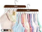 Gomyrod Tank Top Hanger, 2 Pack w/40 Hooks Bra Hanger for Closet Organizer | Premium Wood Space Saving Hanger, 360°Rotating Closet Organizers and Storage, Multi Hook Hanger for Dorm & Apartment,Brown by Gomyrod