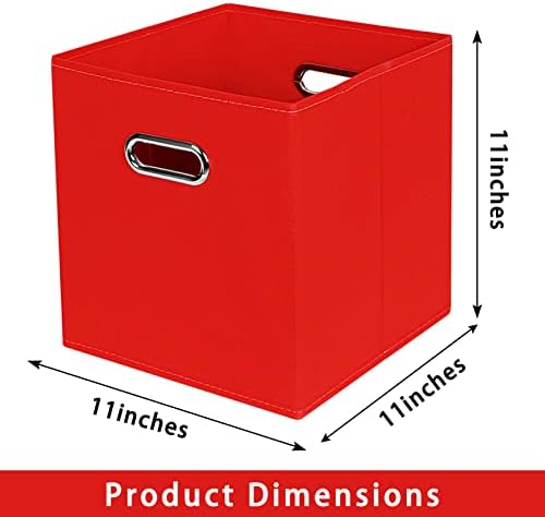 Fabric storage bins Cubes, Fabric Cube Organizer with Handle, Foldable Cube Bins for Cloth or Accessary Storage, 11x11x11, Set of 6, (Red) - Image 2