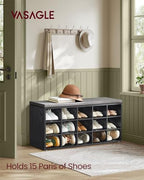 VASAGLE Shoe Bench with Cushion, 15 Compartments, 11.8 x 41.3 x 18.9 Inches - Image 3