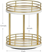 2-Tier Rotating Bathroom Countertop Organizer, Wooden Makeup Vanity Storage, Multifunctional Lazy Susan Turntable for Skincare, Perfume and Cosmetics (White-Gold) - Image 5