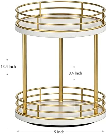 2-Tier Rotating Bathroom Countertop Organizer, Wooden Makeup Vanity Storage, Multifunctional Lazy Susan Turntable for Skincare, Perfume and Cosmetics (White-Gold) - Image 5