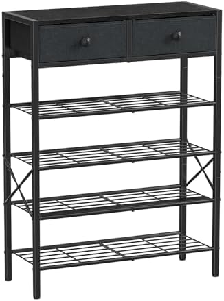 5 Tier Shoe Rack with 2 Drawers, 16-20 Pairs Black Grey by UNITSTAGE
