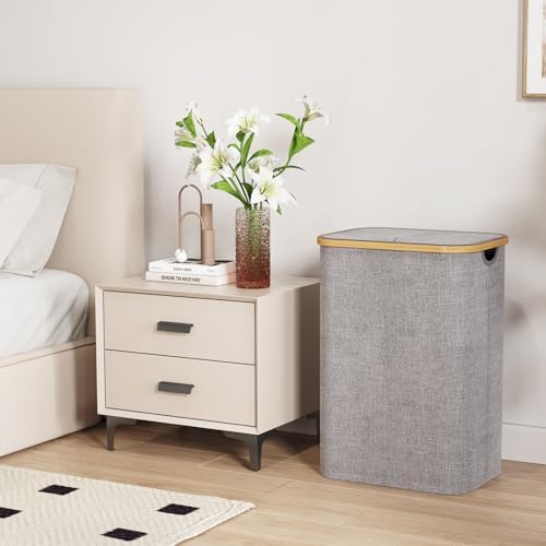Lifewit 80L Large Laundry Basket with Lid, Removable Bags, Light Gray - Image 3