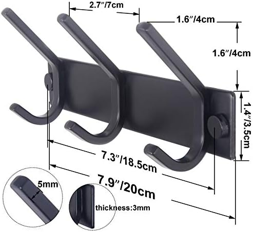 WEBI Coat Rack Wall Mounted,3 Coat Hooks for Hanging Coats,Heavy Duty Metal Hook Rack Hook Rail Coat Hanger Wall Coat Rack with Hooks for Clothes Entryway Jacket,Black,2 Packs - Image 2