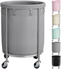 ELYKEN Laundry Basket with Wheels, Round Rolling Laundry Hamper, Gray by ELYKEN
