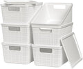 6 Pack Plastic Storage Baskets with Lid,White Stackable Bins by WRRLORS