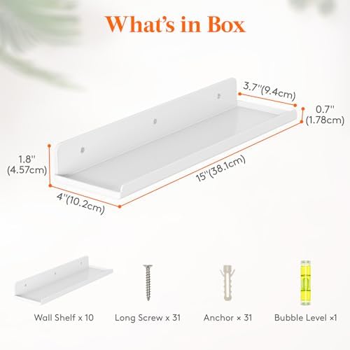Lifewit Acrylic Floating Shelves for Wall 14" White, 10 Pack - Image 3
