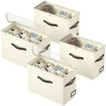 OIAHOMY 4 Pack Shoe Organizer for Closet, Foldable Shoe Storage Bins with Adjustable Dividers, Stackable Oxford Cloth Sneaker Boxes for Entryway Bedroom, Fits Up to 32 Pairs, Beige by MasterofSpaceOptimization