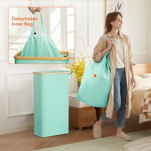 Lifewit 65L Slim Laundry Hamper with Lid and Removable Bag, Sage Green - Image 4