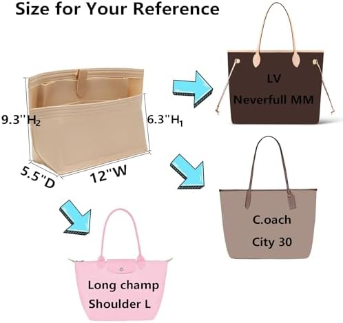 Doxo Purse Organizer Insert for Handbags, Felt Neverfull MM Organizer Insert with Laptop Compartment, Tote Bag Organizer with Zipper Pocket and Bottle Holder, Fit Neverfull MM and More, Beige-L - Image 2